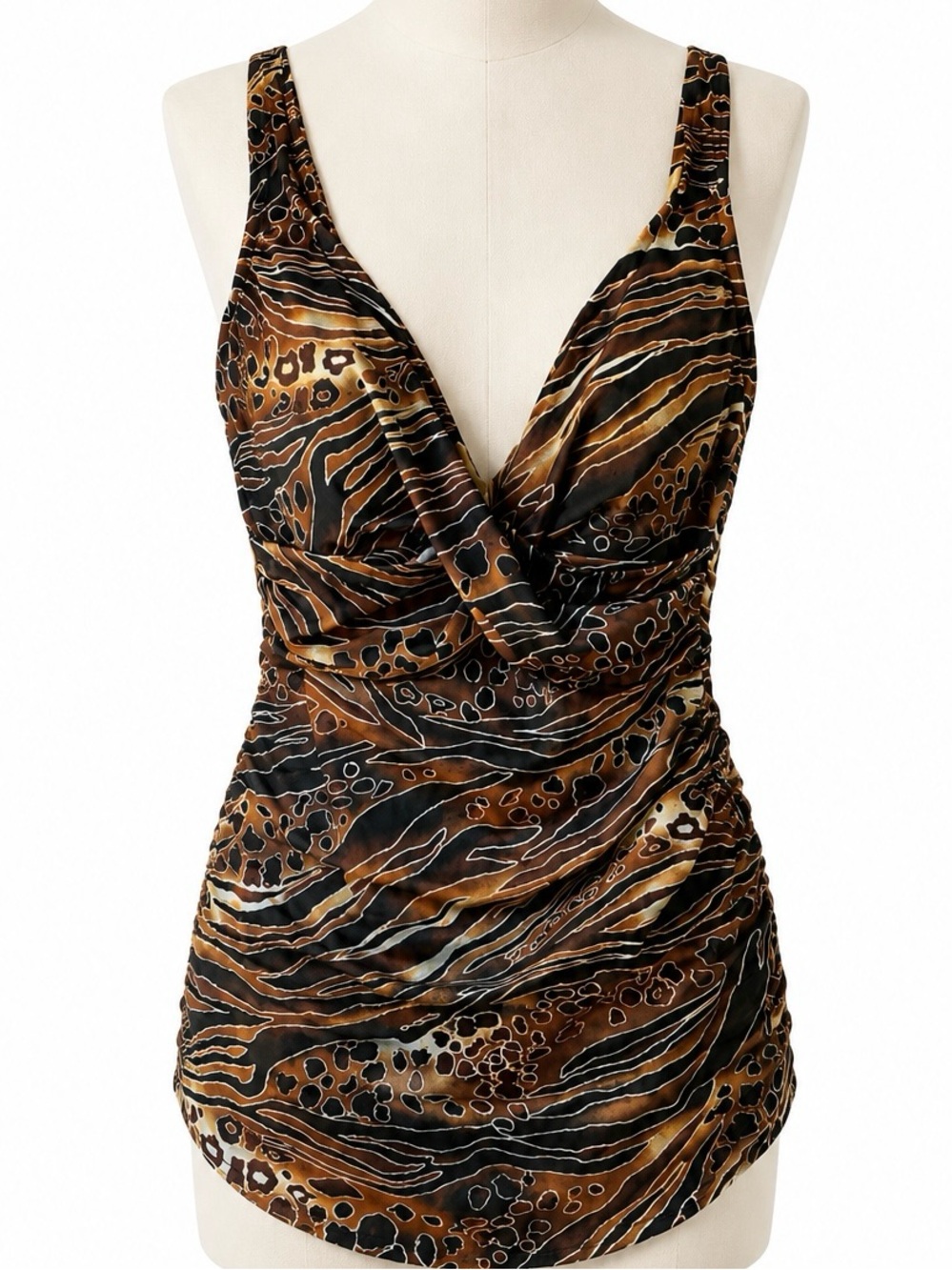 Tropical Escape Brown and Black Animal Print One-Piece Swimsuit 16